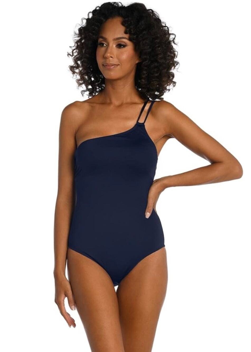 LA BLANCA NEW Women’s Indigo Blue One Shoulder Mio Swimsuit size 14